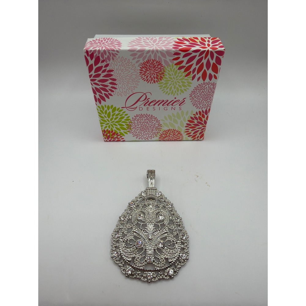 NIB Premier Designs‎ Pendant Silver Unbelievable Filigree Crystal 4277/PT